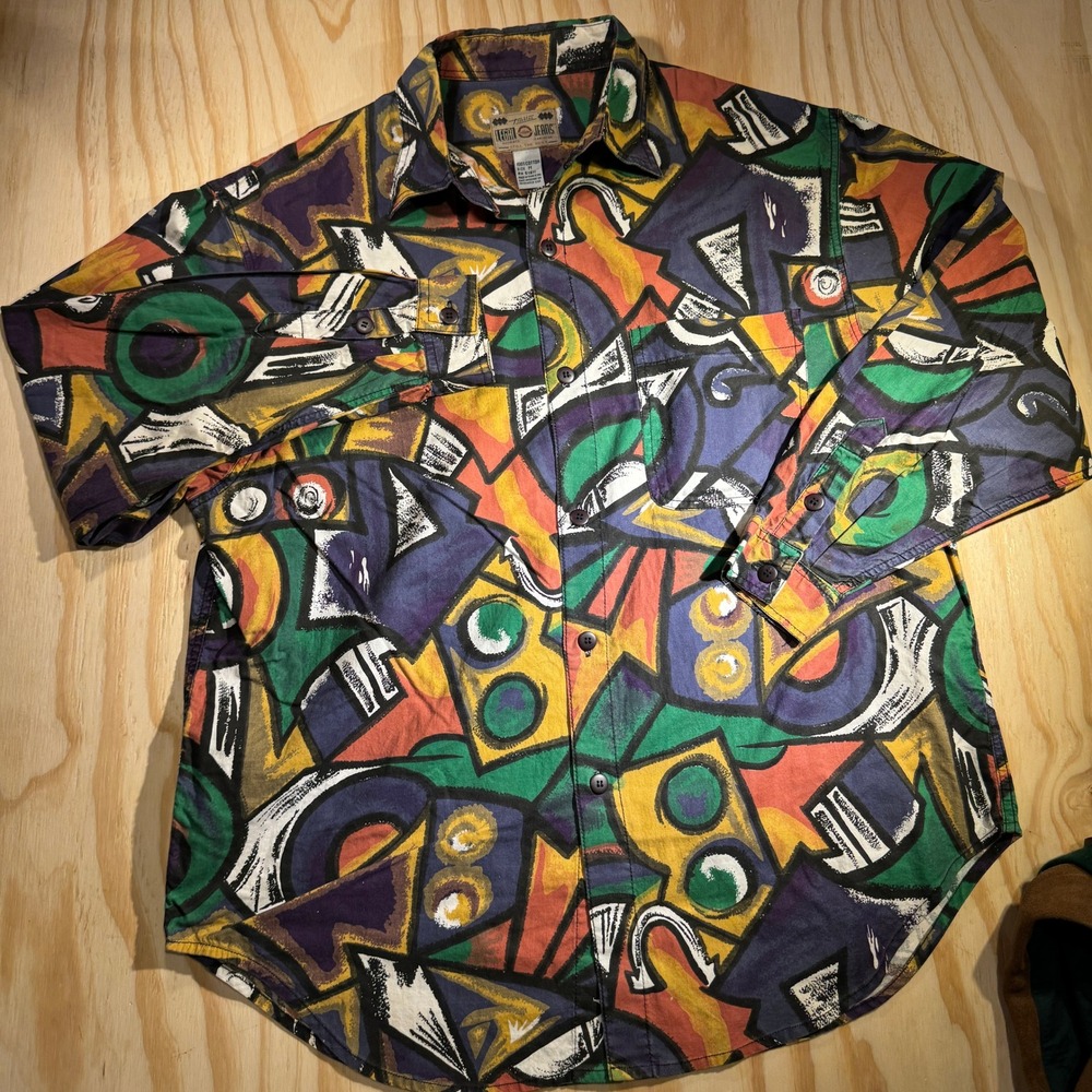 Casual Button-Down Shirt - Multicolor Abstract Print